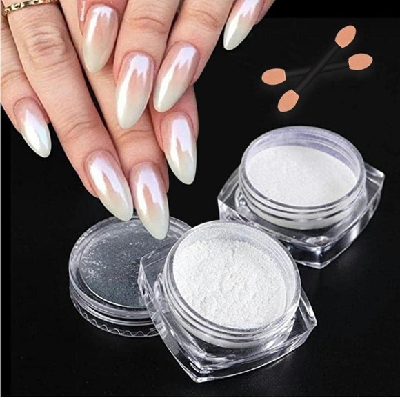2 Boxes White Pearl Chrome Nail Powder, Mirror Effect - Picture 1 of 3